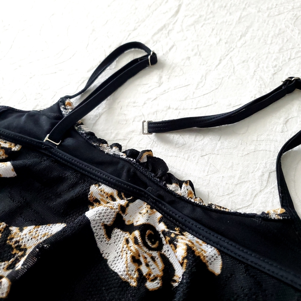 Esowell Cat Print Swim Top, Black & Brown, Size Medium - Picture 13 of 16